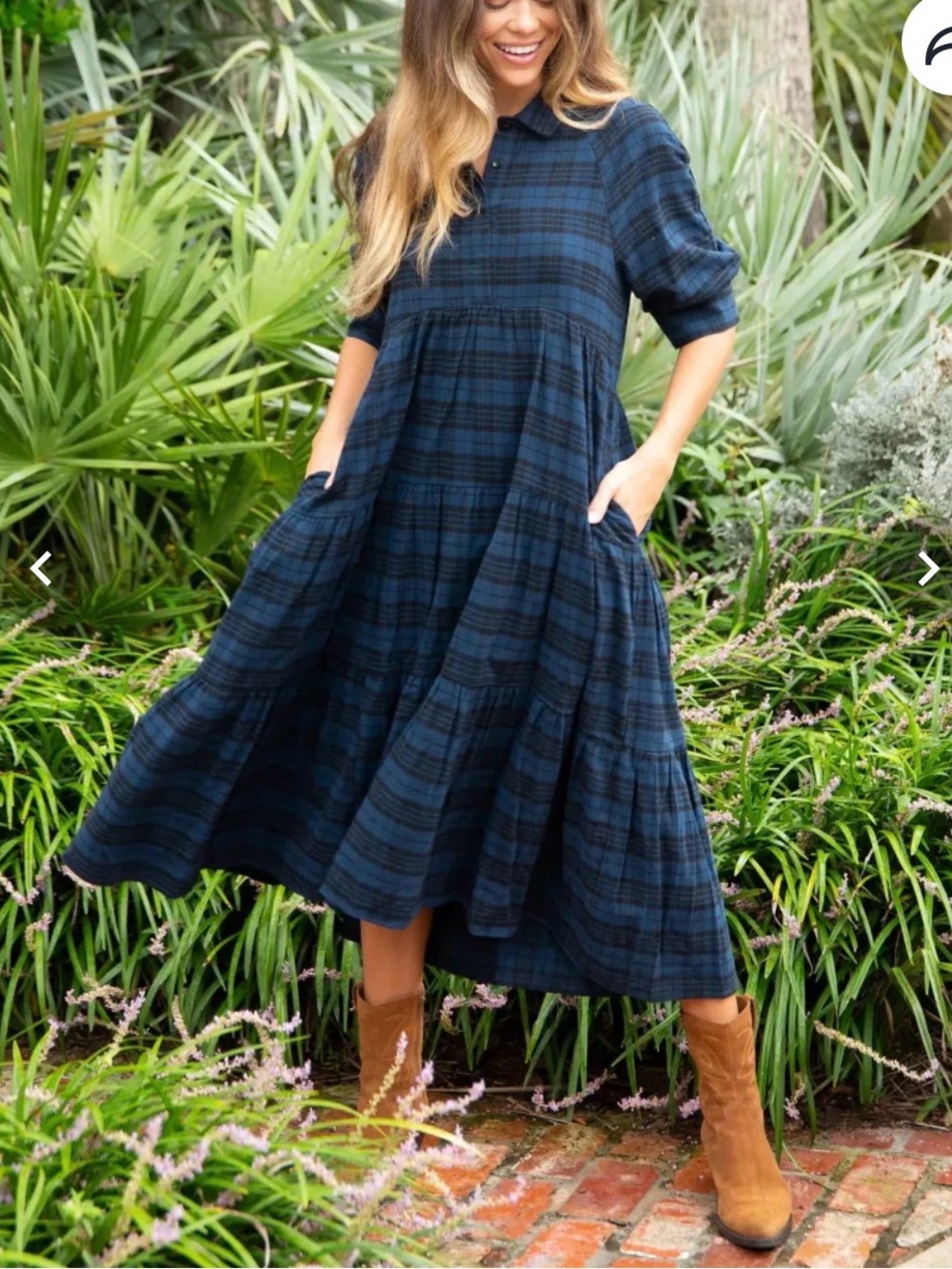NWT NATURAL LIFE Rebecca Flannel Midi Dress Blue/Black Plaid, Size MEDIUM